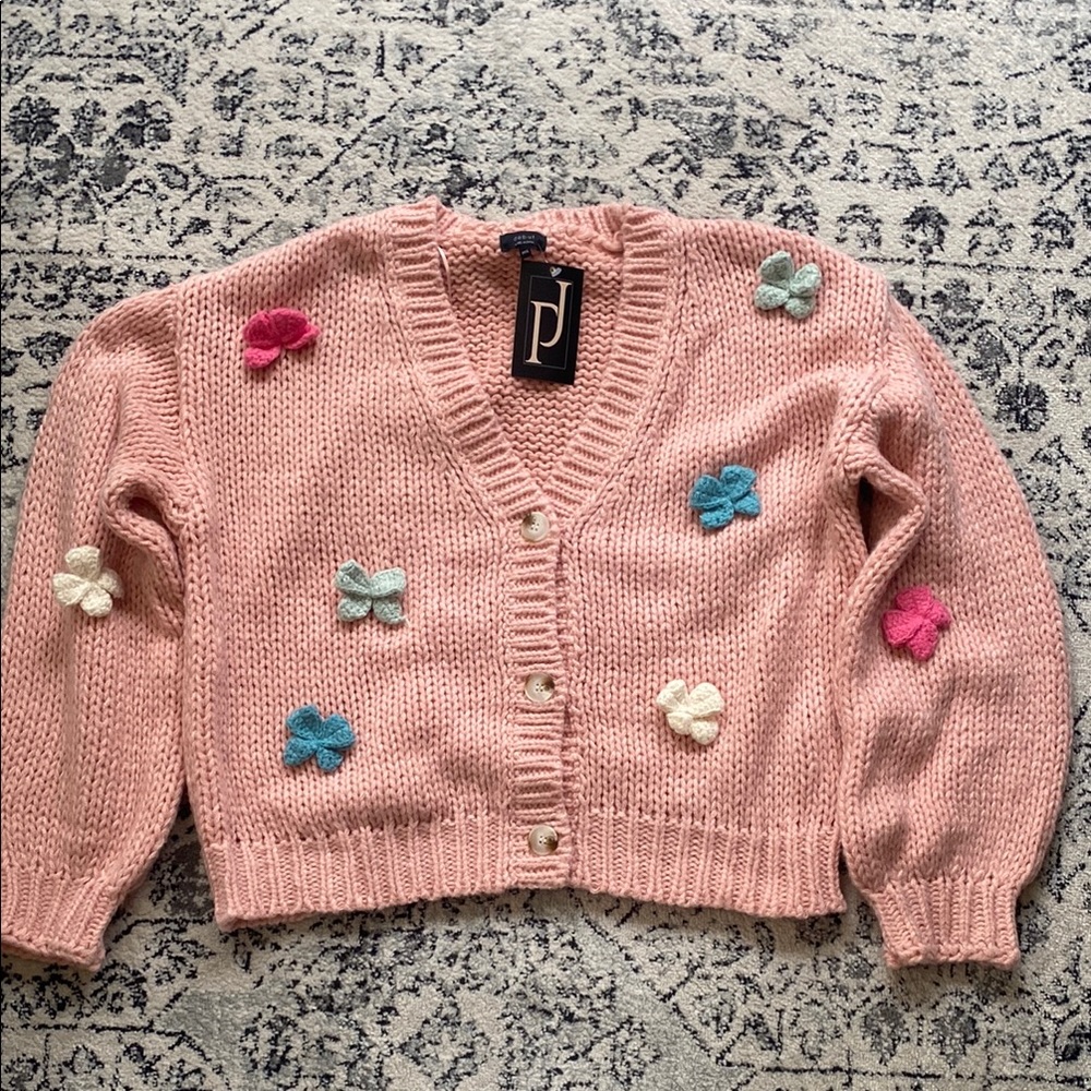 Pink Knit Cardigan with Bow Details